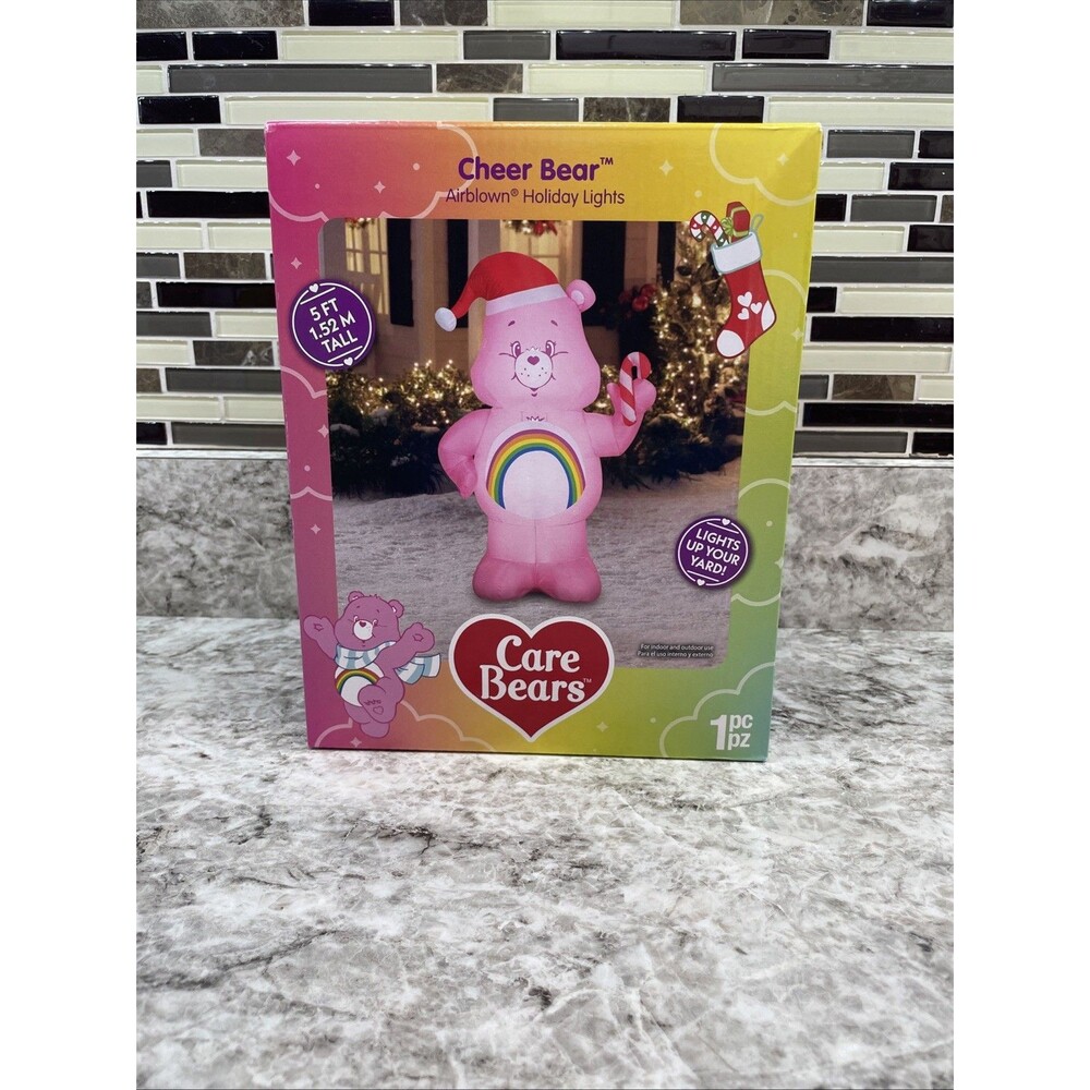 CARE BEARS Cheer Bear Yard Lawn Blow Up Airblown Holiday Light Christmas 5ft New